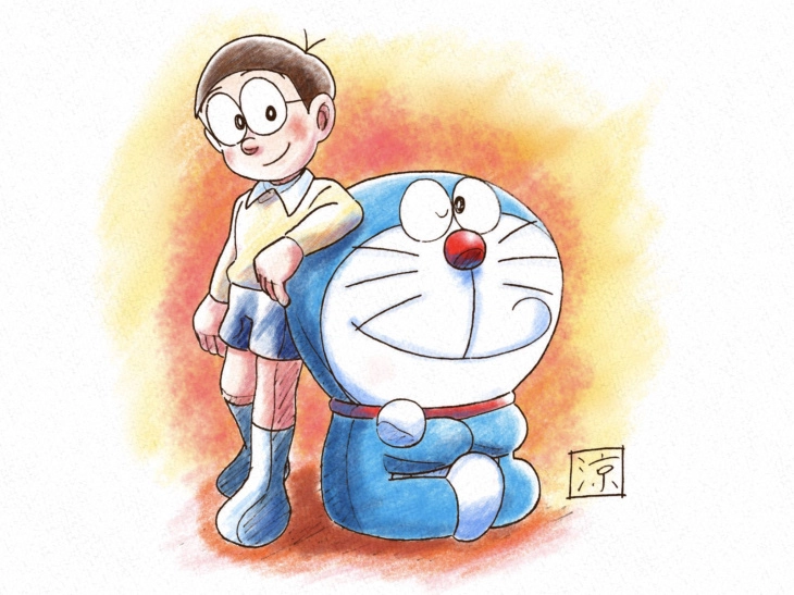 Hình ảnh Nobita và Doraemon cute với biểu cảm dễ thương
