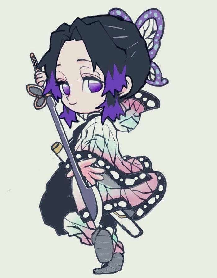 Vẽ Shinobu chibi cute với biểu cảm vui tươi rạng rỡ