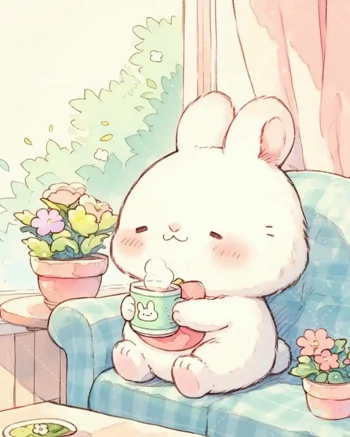 Ảnh thỏ chibi cute với biểu cảm ngộ nghĩnh đáng yêu
