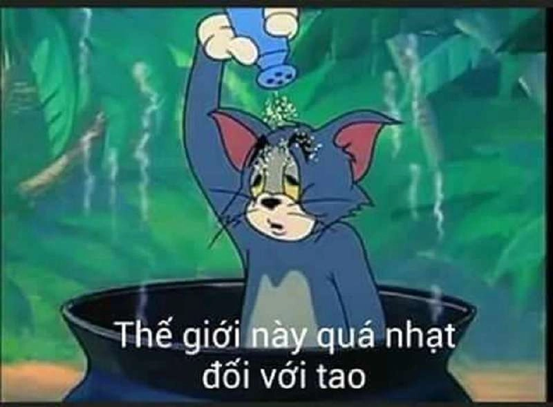 Meme mèo Tom cười nham hiểm với vẻ mặt tinh quái